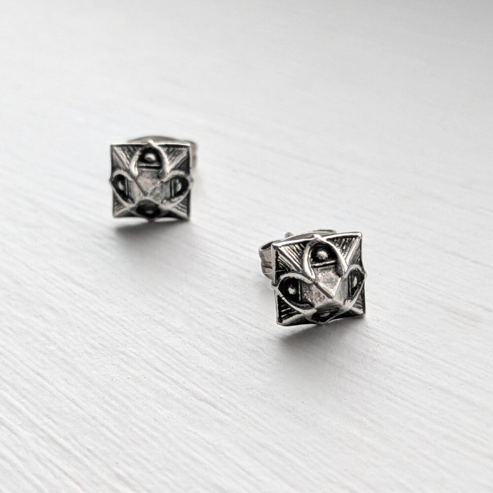 Sterling Silver Pyramid Stud Earrings - Goth Punk, Witchy, Boho, Dark Minimalist